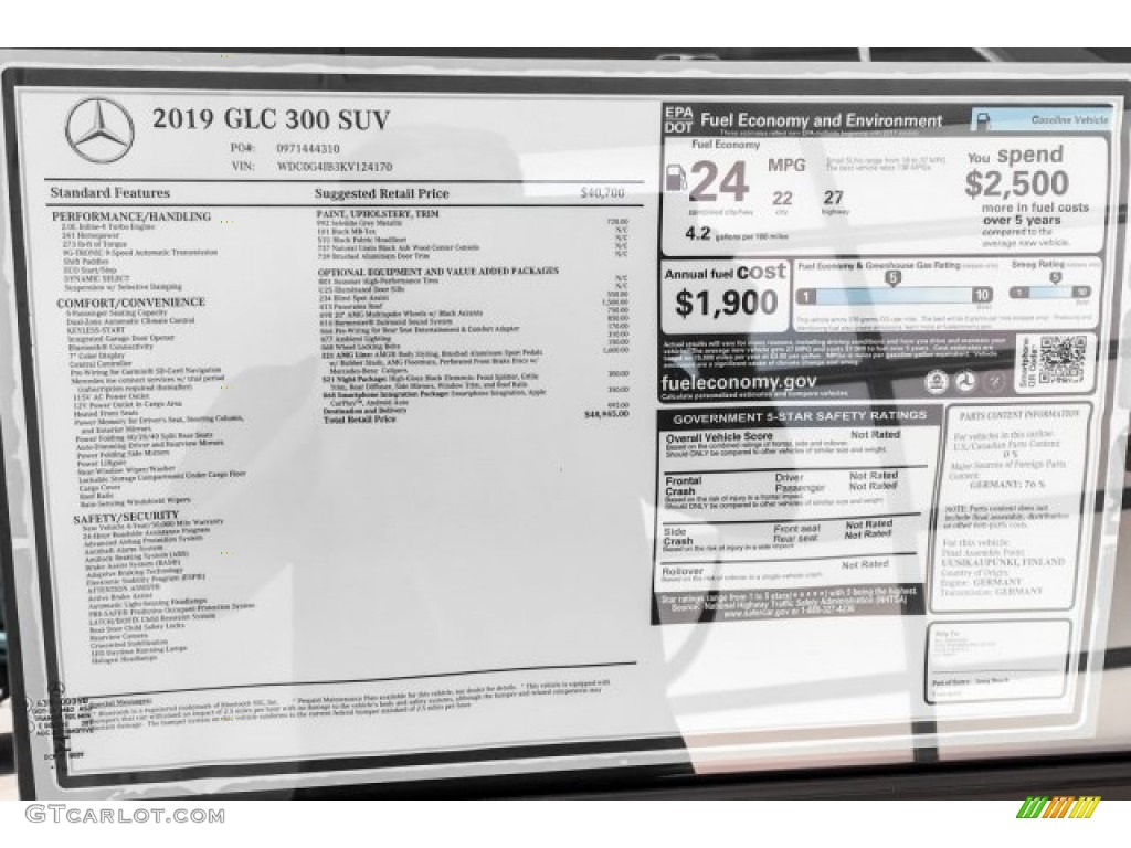 2019 Mercedes-Benz GLC 300 Window Sticker Photo #129016020