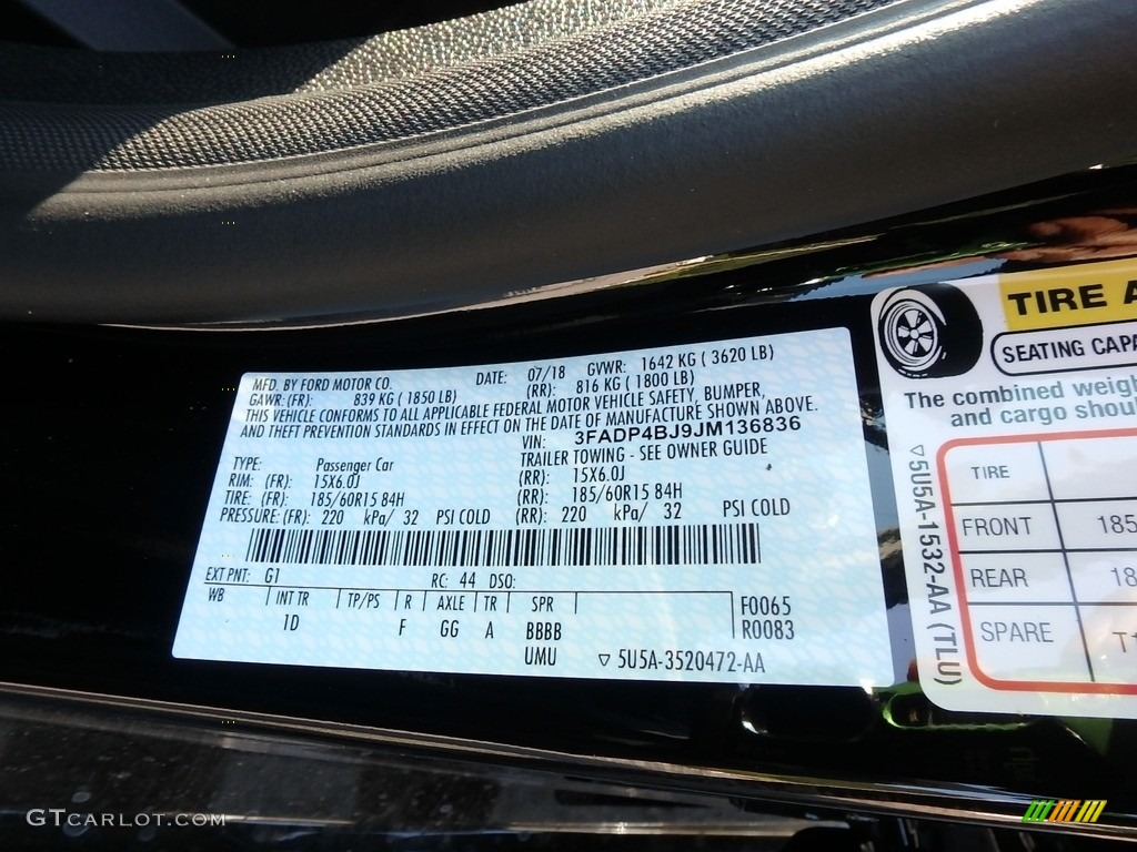 2018 Fiesta Color Code G1 for Shadow Black Photo #129022908