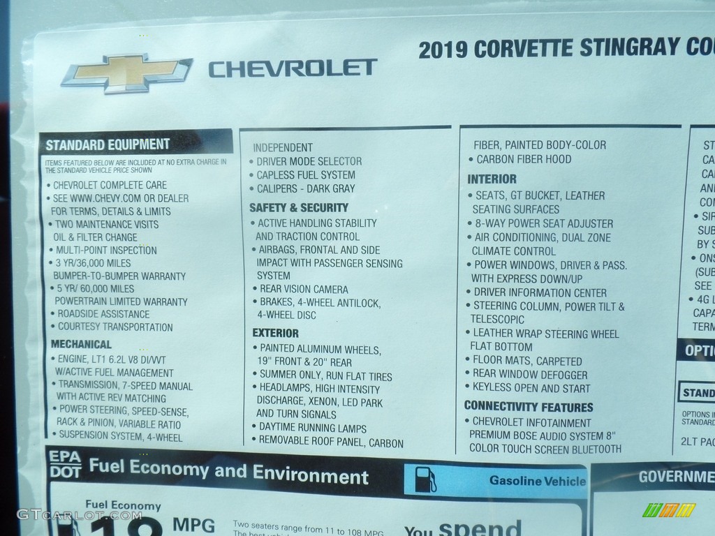 2019 Chevrolet Corvette Stingray Coupe Window Sticker Photo #129031017