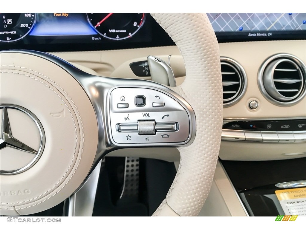 2018 Mercedes-Benz S AMG S63 Coupe designo Porcelain/Deep Sea Blue Steering Wheel Photo #129033816