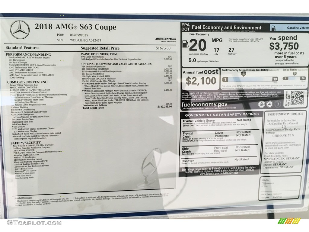 2018 Mercedes-Benz S AMG S63 Coupe Window Sticker Photos