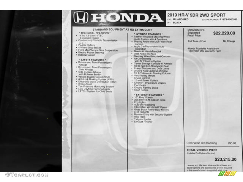 2019 Honda HR-V Sport Window Sticker Photo #129042875