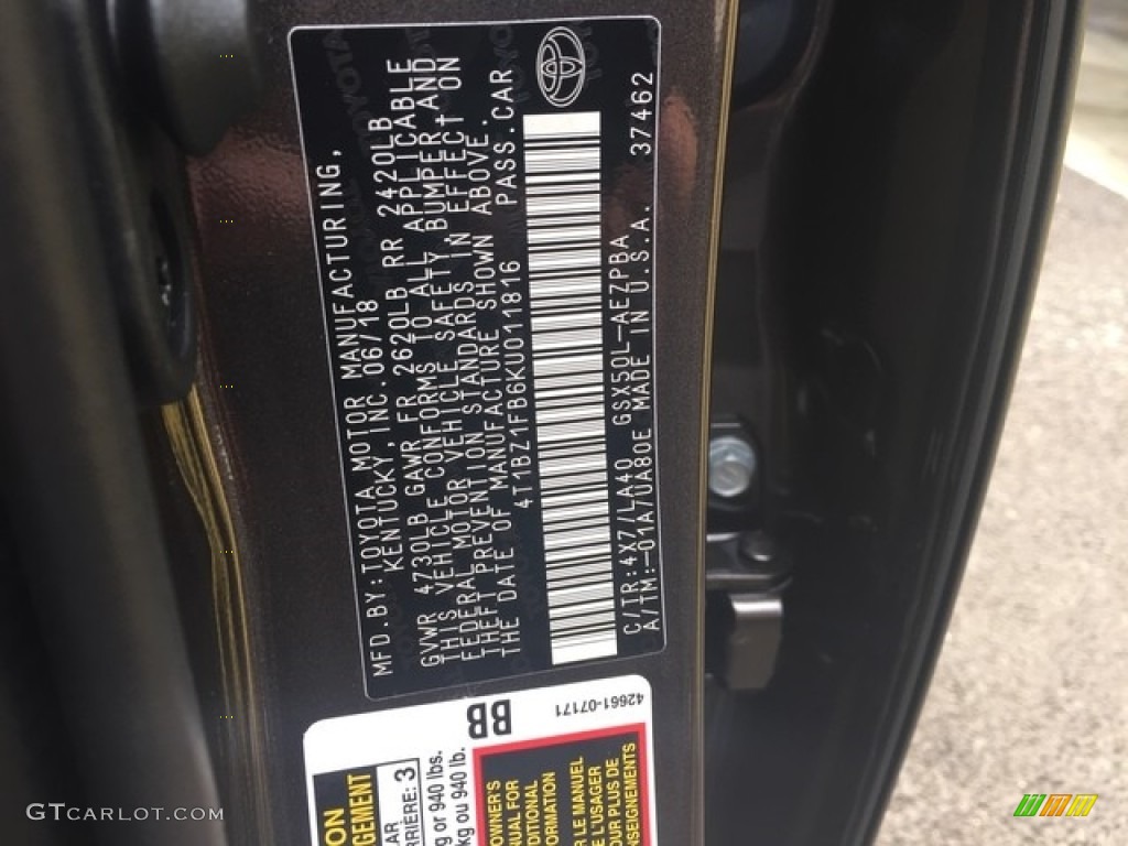 2019 Avalon Color Code 4X7 for Brownstone Photo #129048773