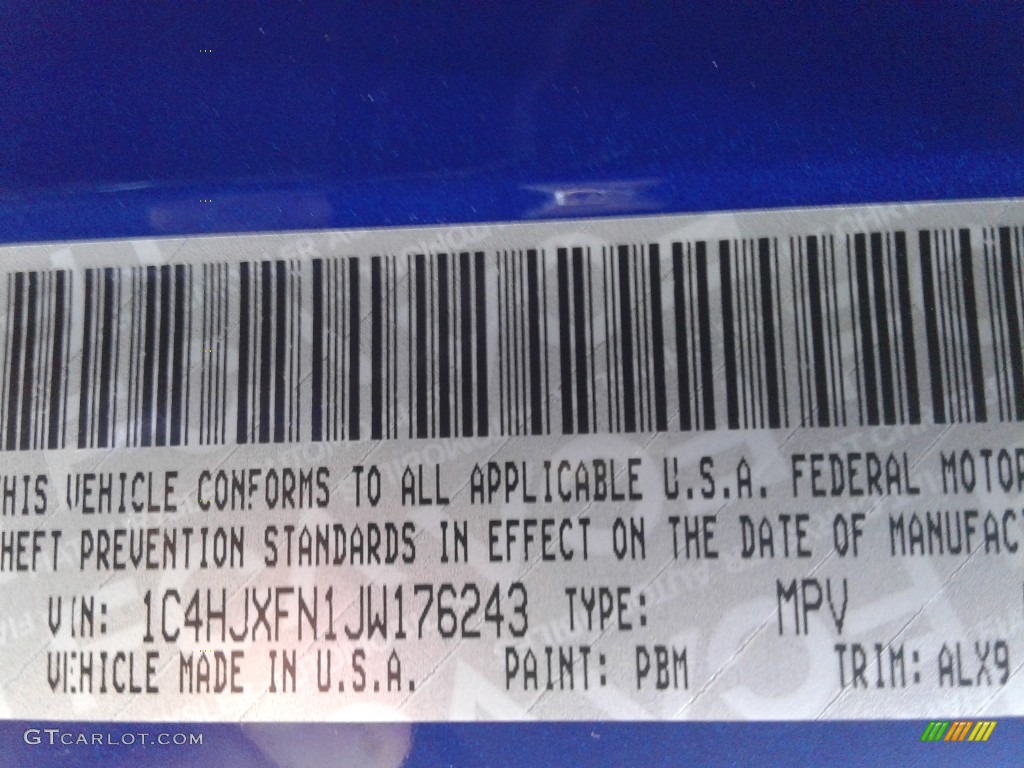 2018 Wrangler Unlimited Color Code PBM for Ocean Blue Metallic Photo #129054529