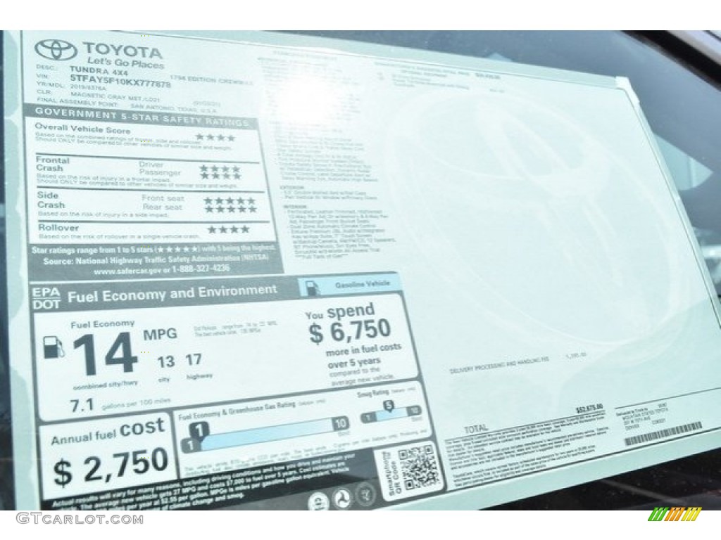 2019 Toyota Tundra 1794 Edition CrewMax 4x4 Window Sticker Photo #129087287
