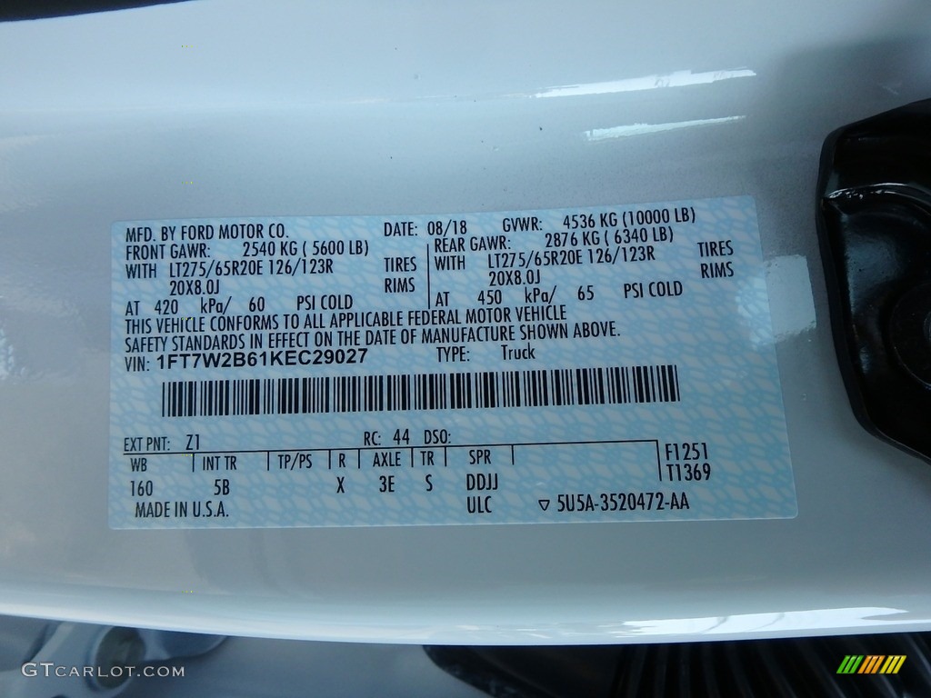 2019 F250 Super Duty Color Code Z1 for Oxford White Photo #129096348