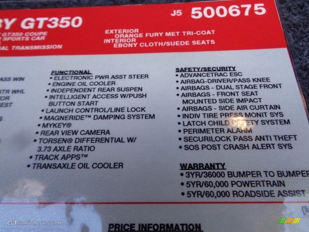 2018 Ford Mustang Shelby GT350 Window Sticker Photo #129098001