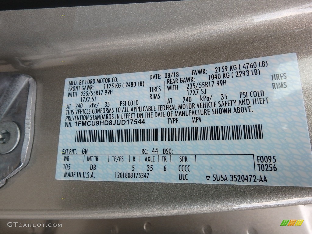 2018 Escape SEL 4WD - White Gold / Charcoal Black photo #15