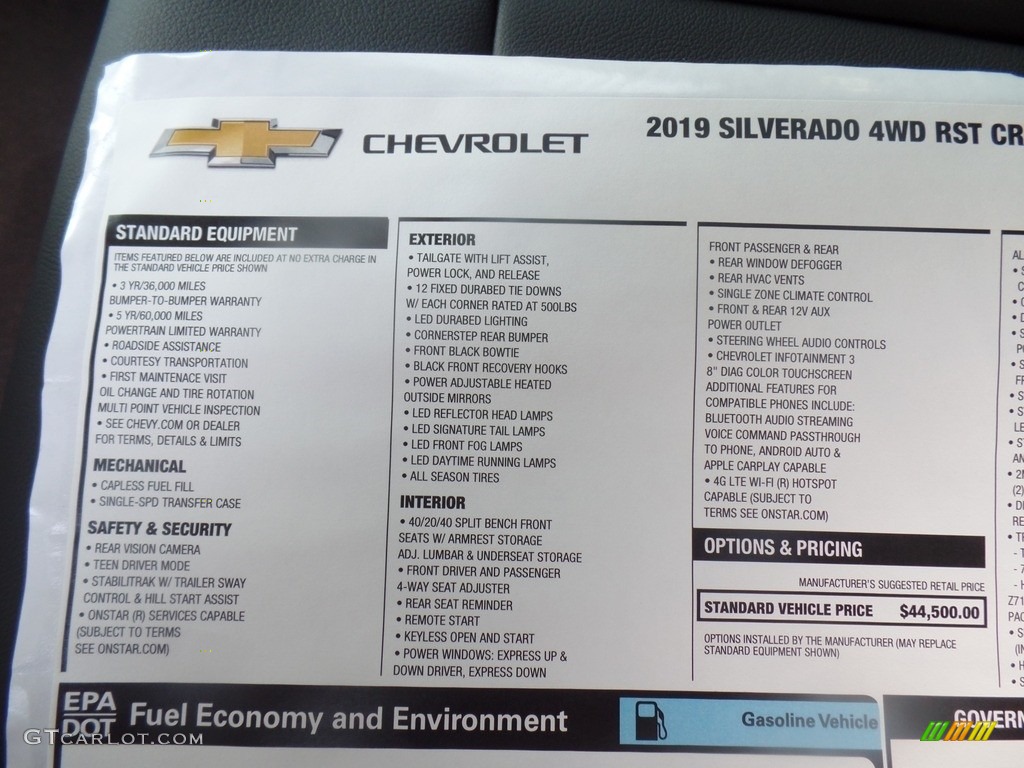 2019 Chevrolet Silverado 1500 RST Crew Cab 4WD Window Sticker Photo #129113019