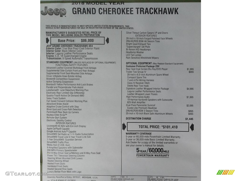 2018 Jeep Grand Cherokee Trackhawk 4x4 Window Sticker Photos