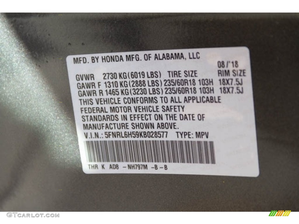 2019 Odyssey Color Code NH797M for Modern Steel Metallic Photo #129128831