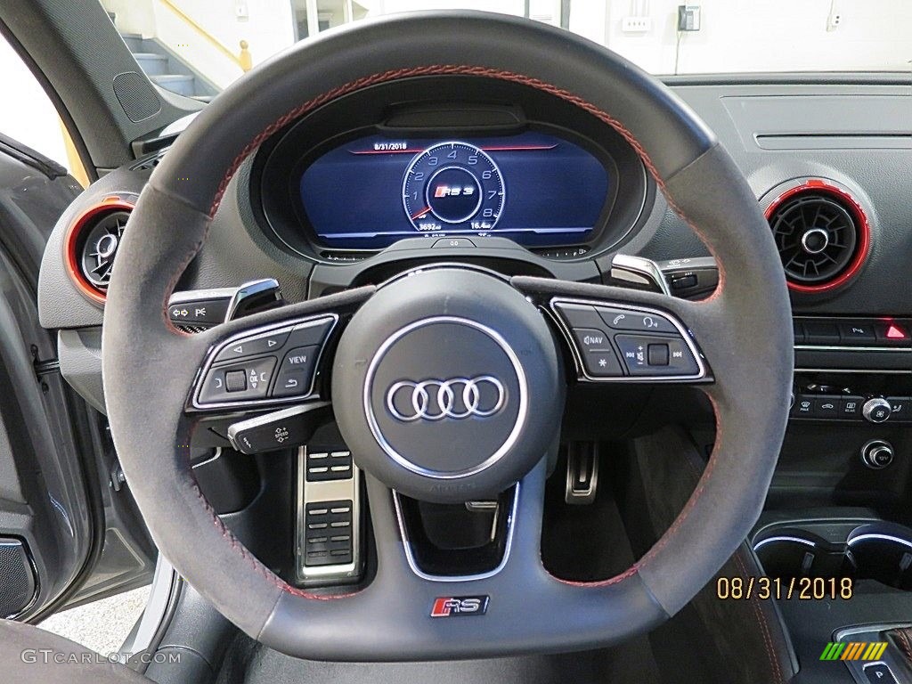 2018 Audi RS 3 quattro Sedan Black/Crescendo Red Steering Wheel Photo #129148614