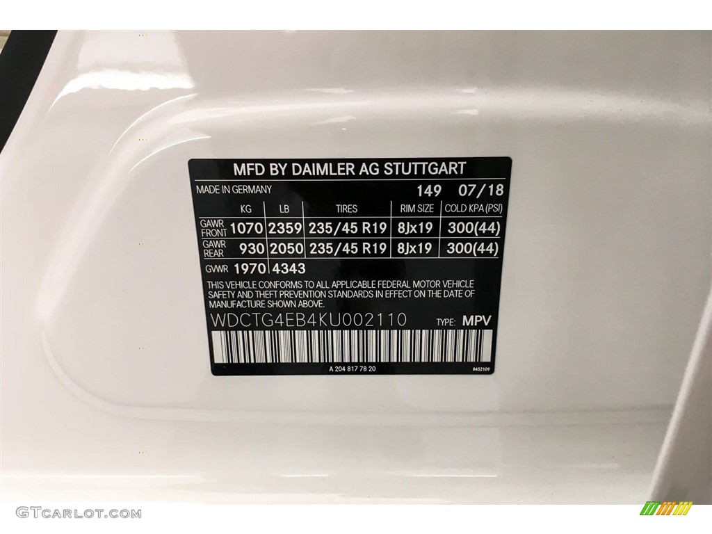 2019 GLA Color Code 149 for Polar White Photo #129161409