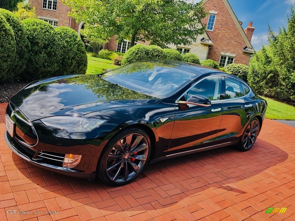 Black Solid 2014 Tesla Model S P85D Performance Exterior Photo #129164046