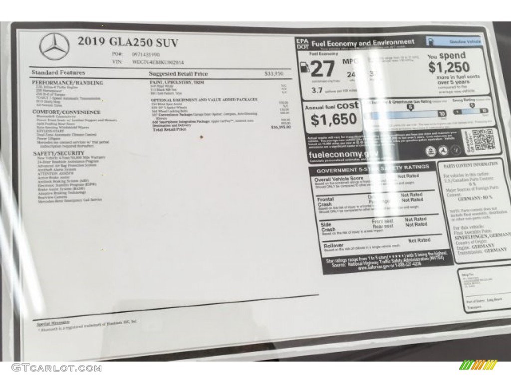 2019 Mercedes-Benz GLA 250 Window Sticker Photo #129171902