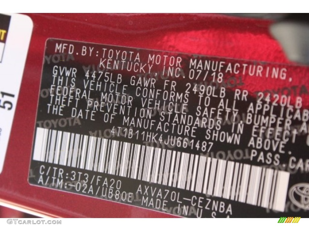 2018 Camry LE - Ruby Flare Pearl / Black photo #33