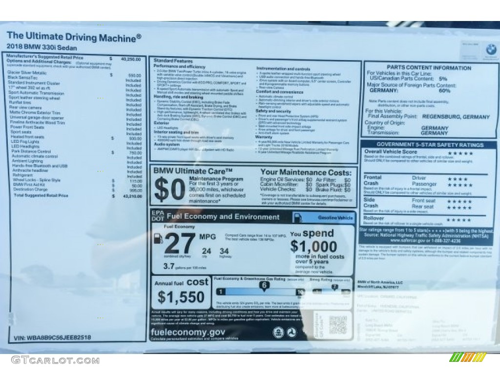 2018 3 Series 330i Sedan - Glacier Silver Metallic / Black photo #10