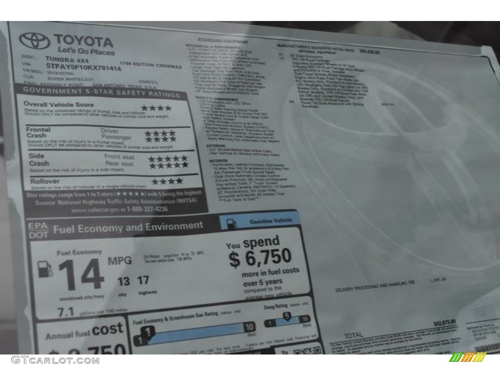 2019 Toyota Tundra 1794 Edition CrewMax 4x4 Window Sticker Photos
