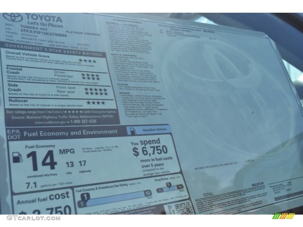 2019 Toyota Tundra Platinum CrewMax 4x4 Window Sticker Photo #129196346