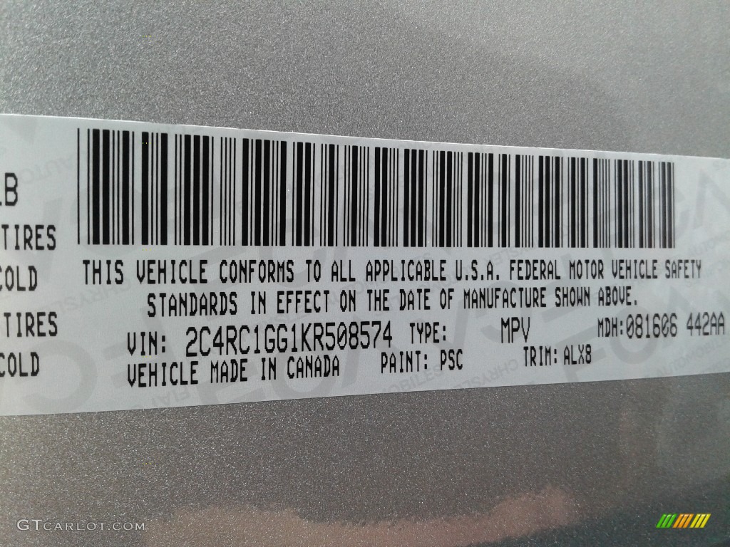 2019 Pacifica Color Code PSC for Billet Silver Metallic Photo #129204059