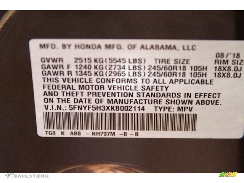 2019 Pilot Color Code NH797M for Modern Steel Metallic Photo #129226027
