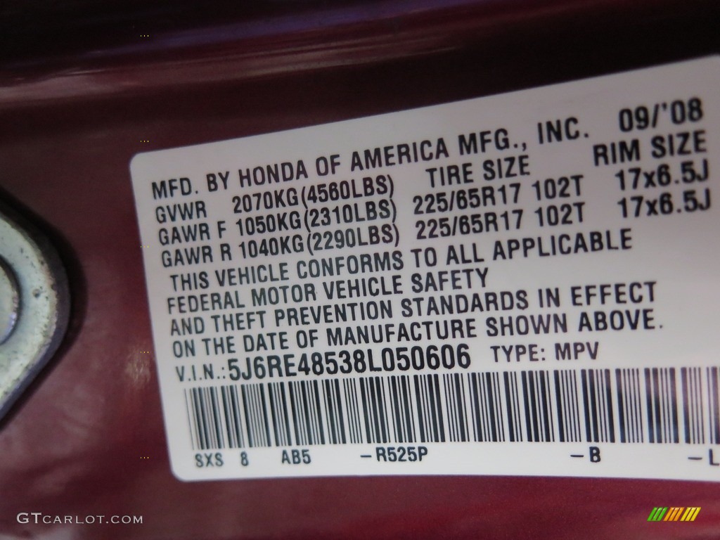 2008 CR-V EX 4WD - Tango Red Pearl / Black photo #36
