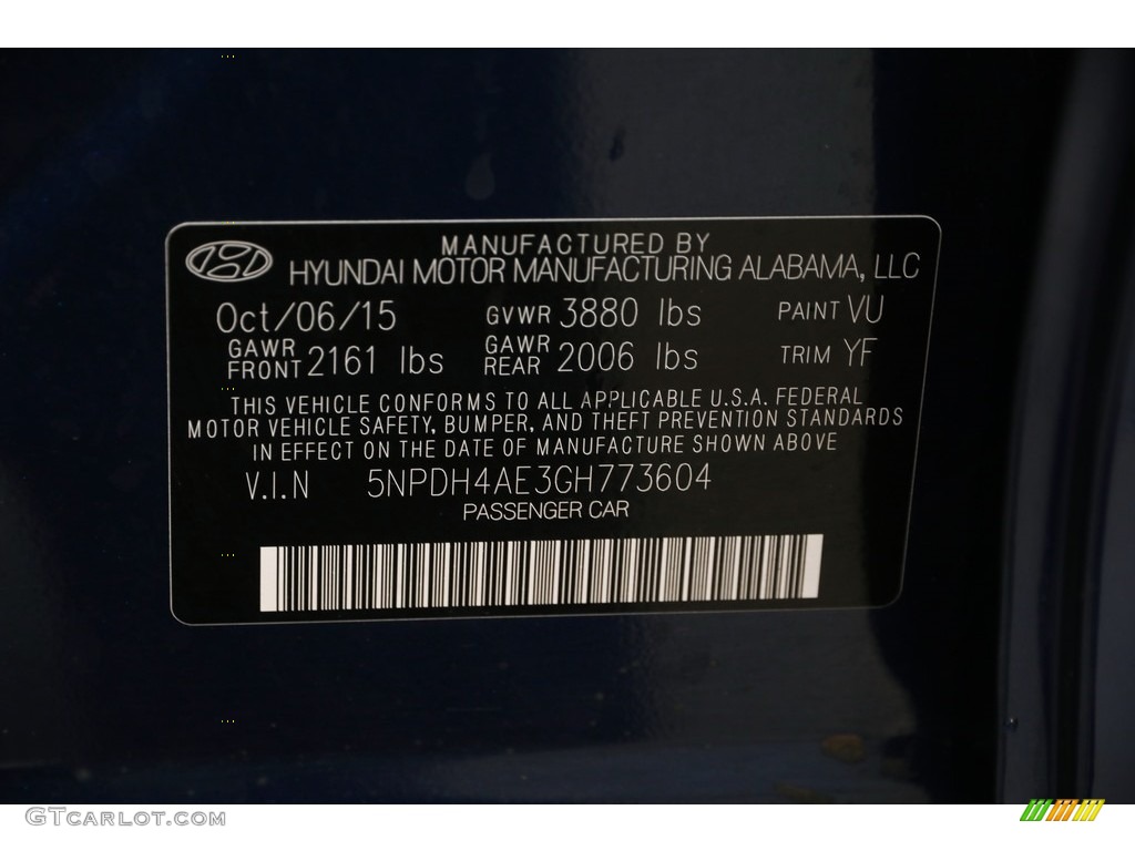 2016 Elantra Value Edition - Blue / Beige photo #22