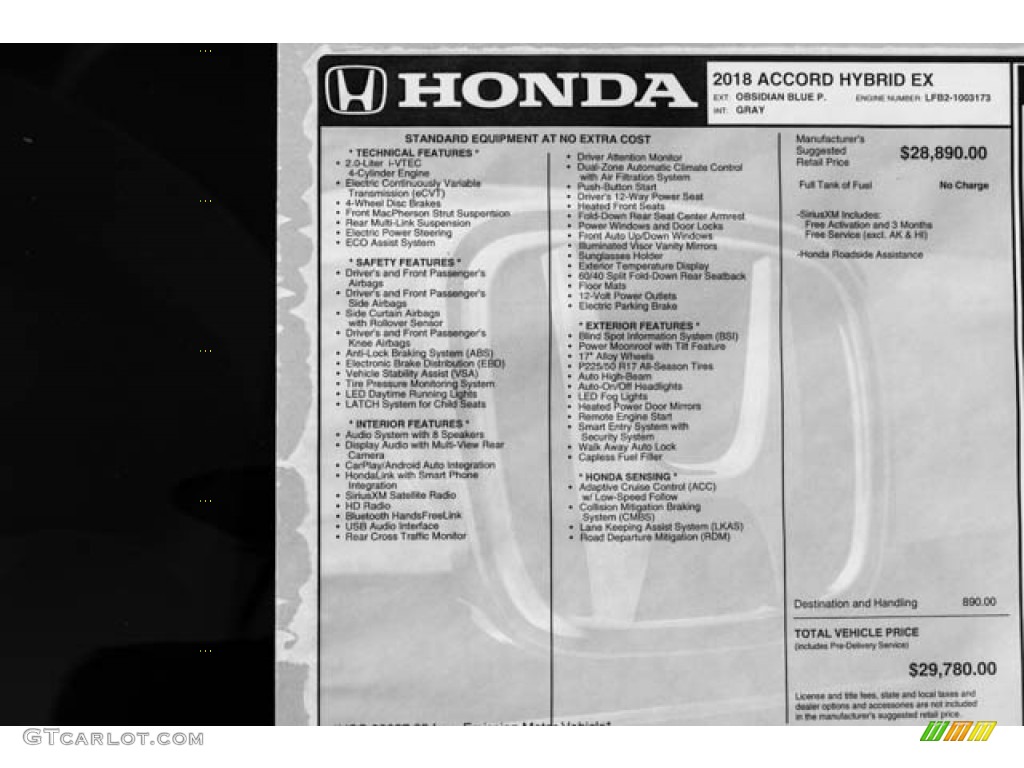 2018 Honda Accord EX Hybrid Sedan Window Sticker Photos