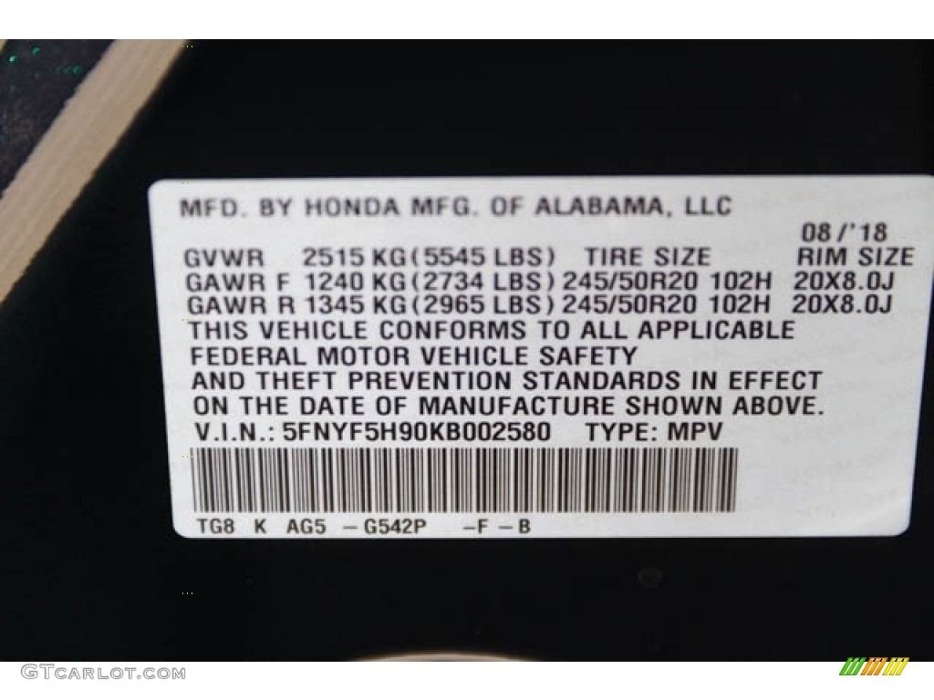 2019 Pilot Color Code G542P for Black Forest Metallic Photo #129298209