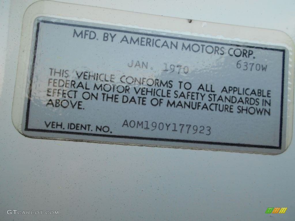 1970 AMC Rebel Machine Info Tag Photo #129310737