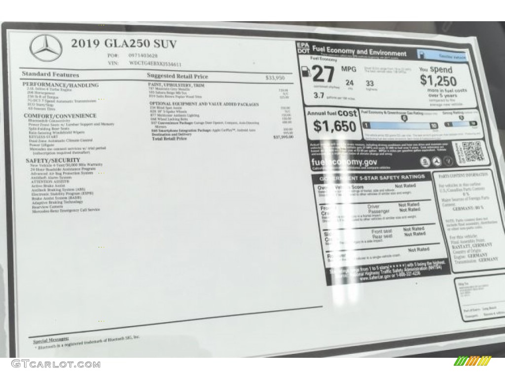 2019 Mercedes-Benz GLA 250 Window Sticker Photo #129323636