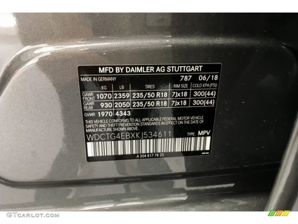 2019 GLA Color Code 787 for Mountain Grey Metallic Photo #129323650