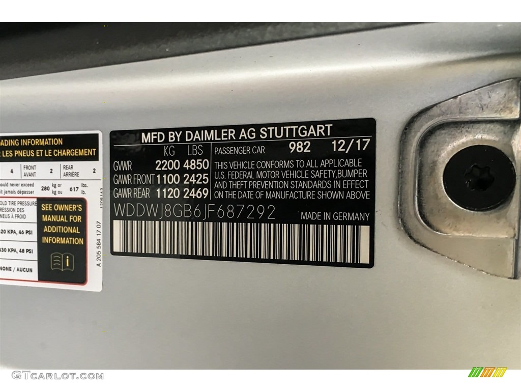 2018 Mercedes-Benz C 63 AMG Coupe Color Code Photos