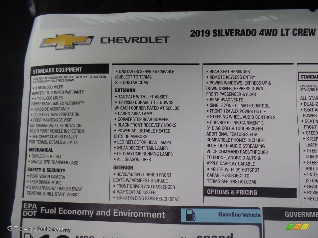 2019 Chevrolet Silverado 1500 LT Z71 Crew Cab 4WD Window Sticker Photo #129338413