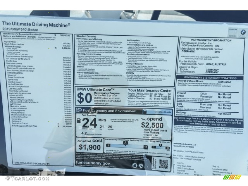 2019 5 Series 540i Sedan - Alpine White / Black photo #10