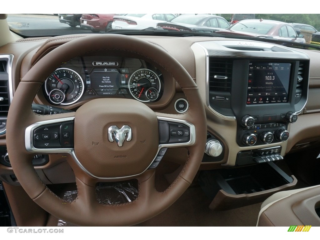 2019 1500 Laramie Crew Cab 4x4 - Diamond Black Crystal Pearl / Mountain Brown/Light Frost Beige photo #5