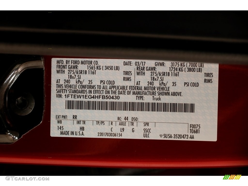 2017 F150 Lariat SuperCrew 4X4 - Ruby Red / Black photo #28