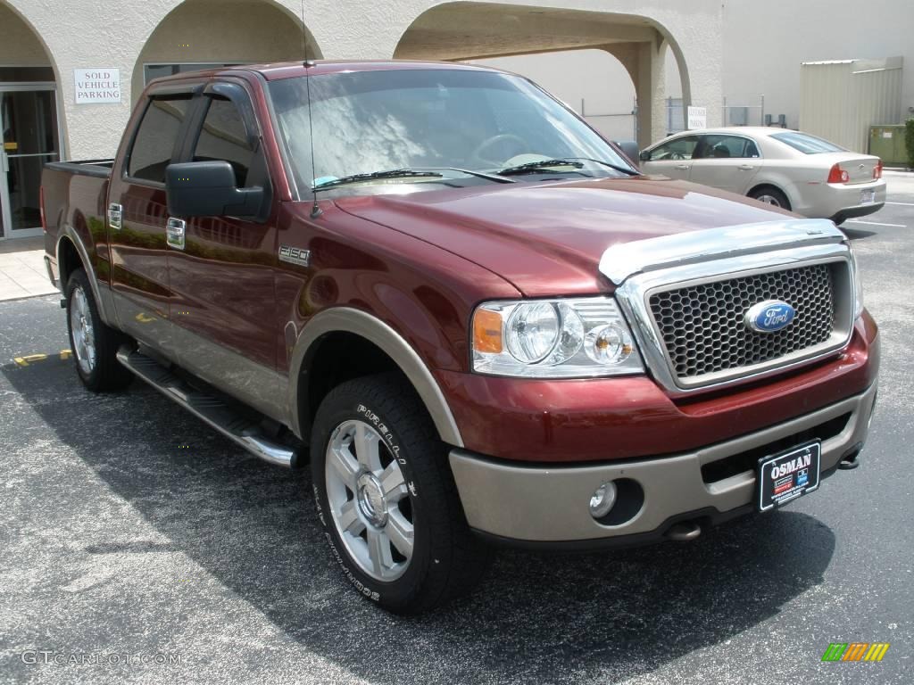 2006 F150 Lariat SuperCrew 4x4 - Dark Toreador Red Metallic / Tan photo #7