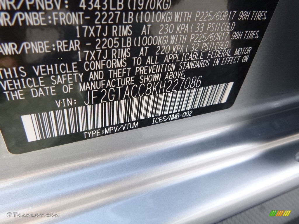 2019 Crosstrek 2.0i Premium - Ice Silver Metallic / Black photo #15