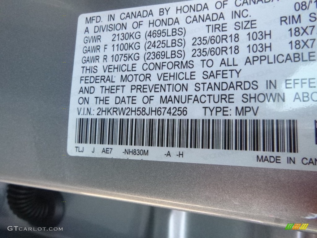 2018 CR-V EX AWD - Lunar Silver Metallic / Black photo #12