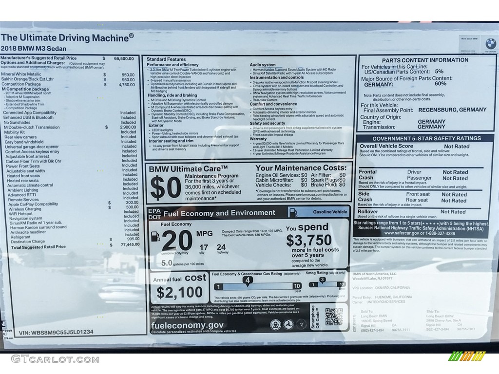 2018 M3 Sedan - Mineral White Metallic / Sakhir Orange/Black photo #10