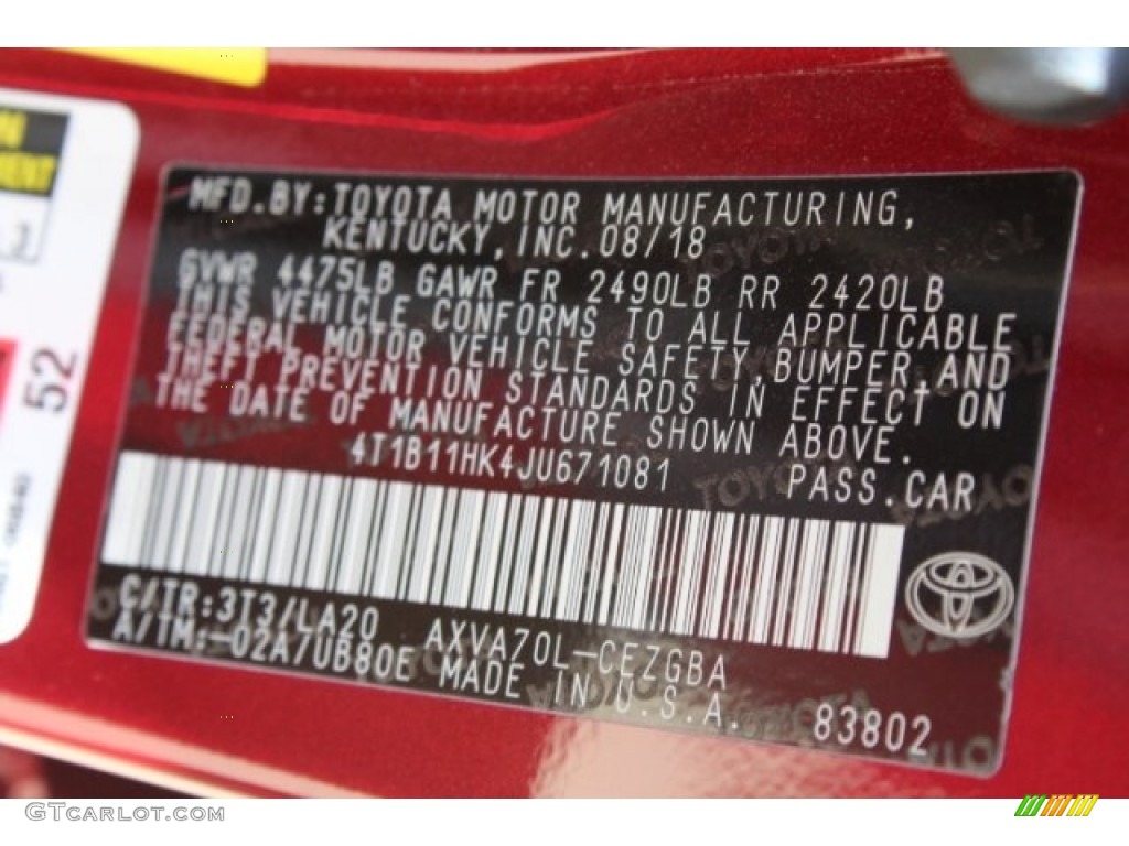 2018 Camry XLE - Ruby Flare Pearl / Black photo #34