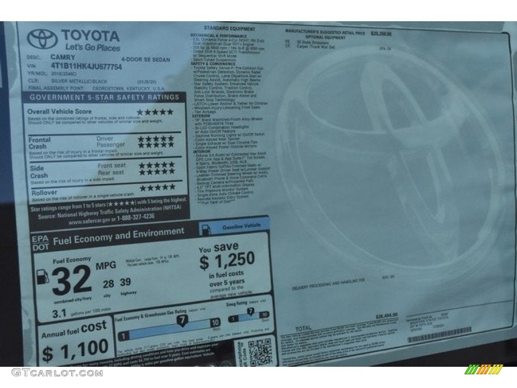 2018 Camry LE - Celestial Silver Metallic / Black photo #36