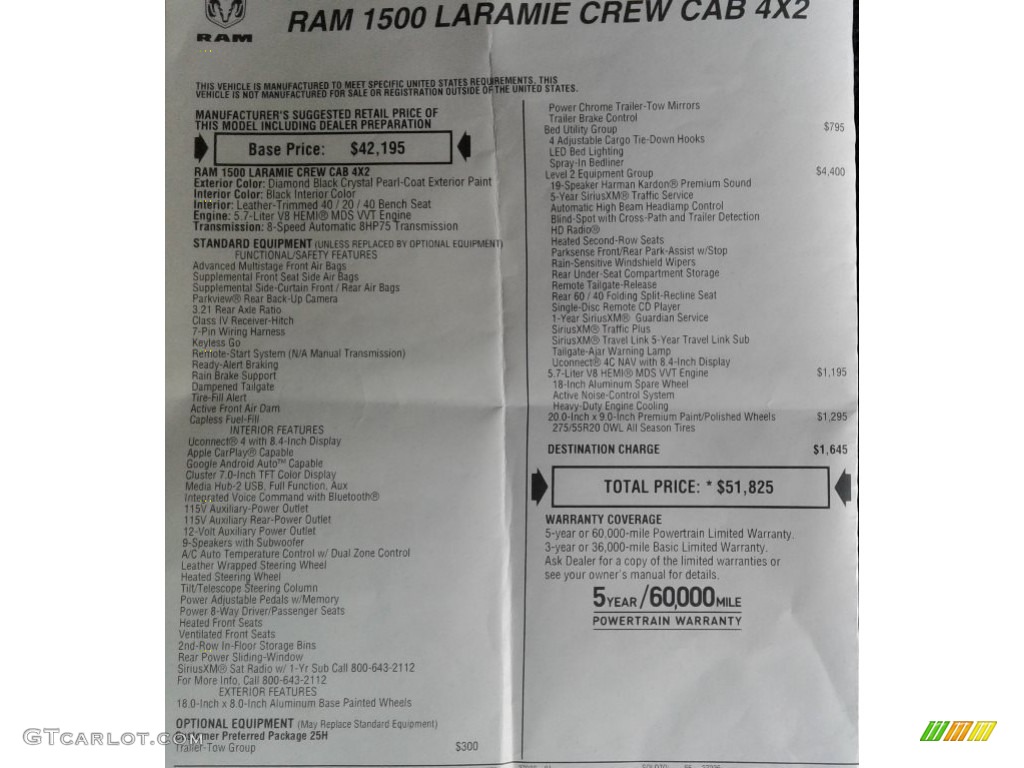2019 1500 Laramie Crew Cab - Diamond Black Crystal Pearl / Black photo #42