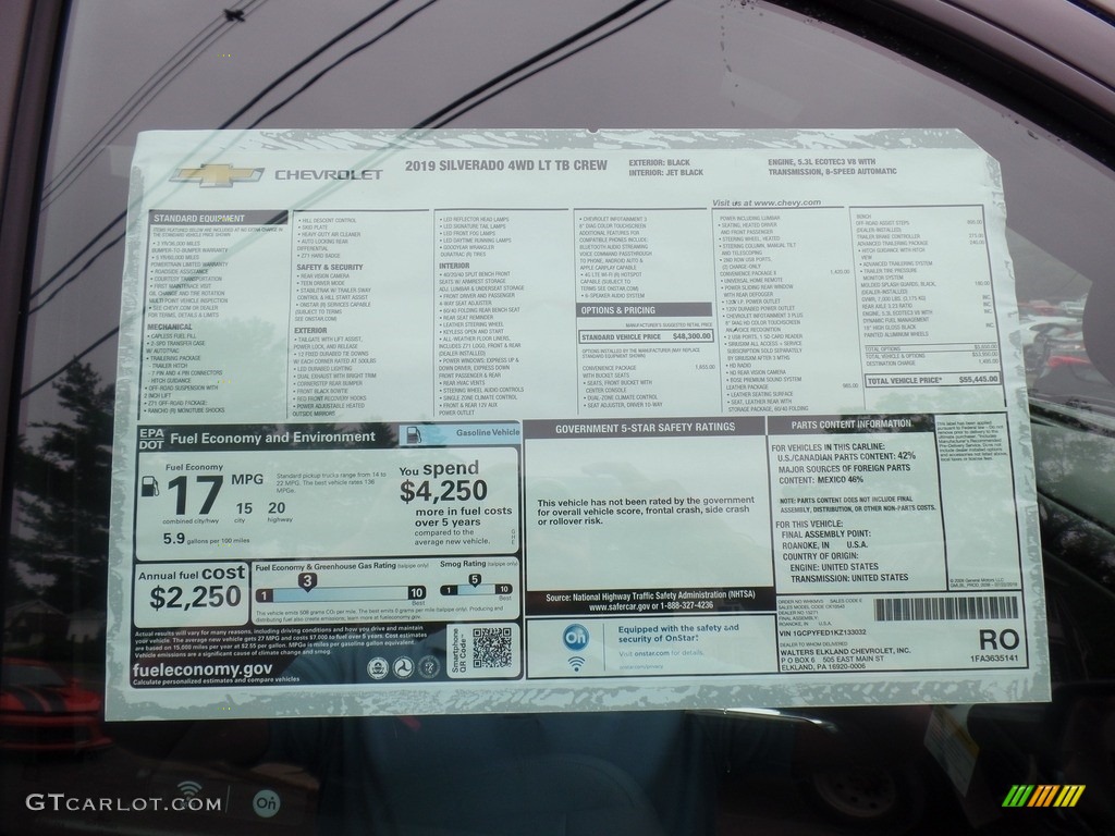 2019 Chevrolet Silverado 1500 LT Z71 Trail Boss Crew Cab 4WD Window Sticker Photo #129508991