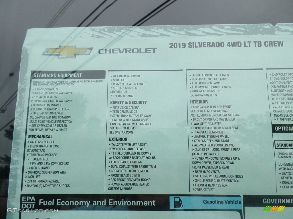 2019 Chevrolet Silverado 1500 LT Z71 Trail Boss Crew Cab 4WD Window Sticker Photo #129509019