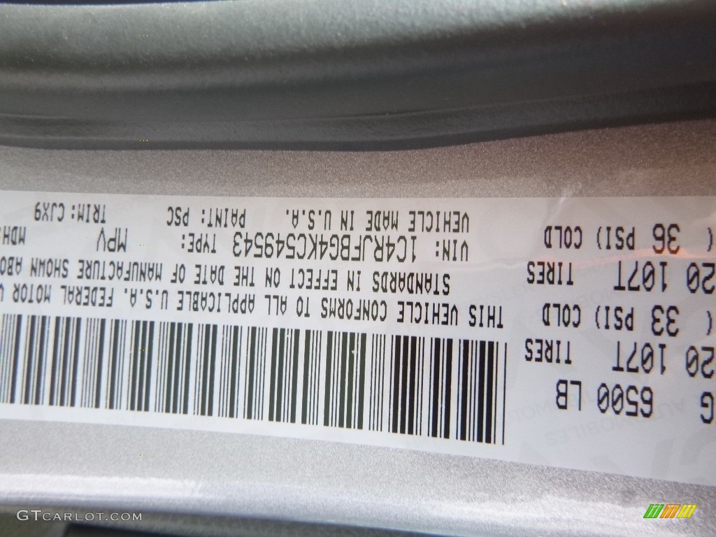 2019 Grand Cherokee Color Code PSC for Billet Silver Metallic Photo #129515763