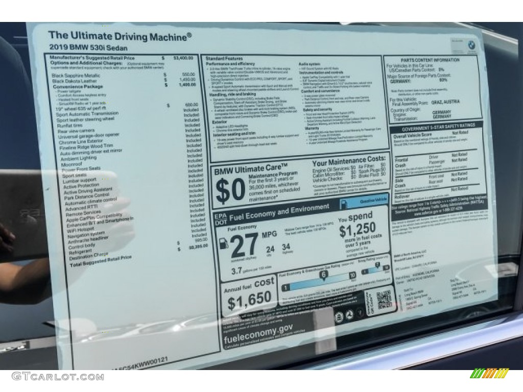 2019 BMW 5 Series 530i Sedan Window Sticker Photo #129518579