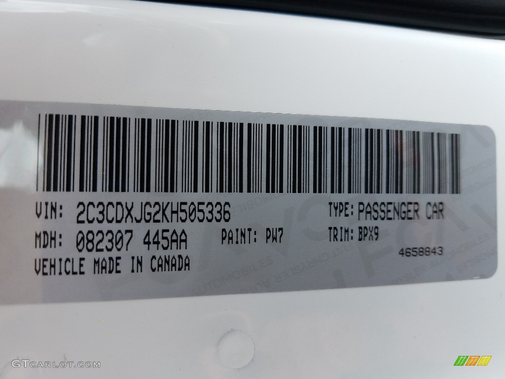 2019 Charger Color Code PW7 for White Knuckle Photo #129518726