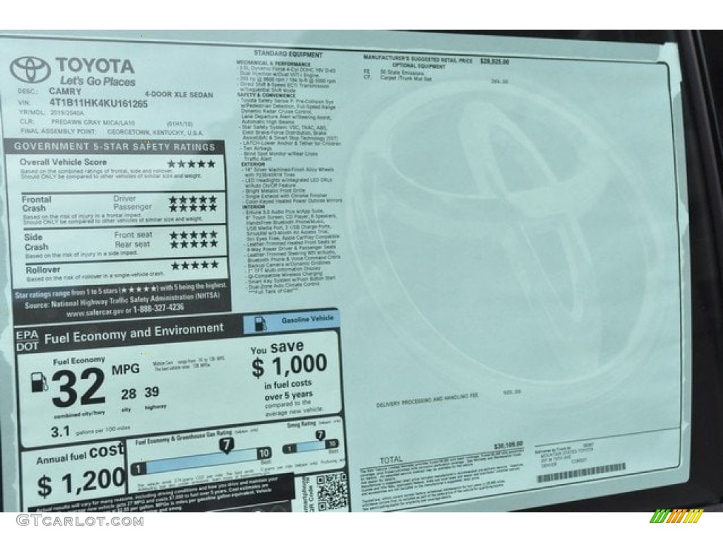 2019 Camry LE - Predawn Gray Mica / Ash photo #36